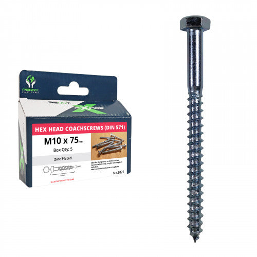 M8 x100mm Hex Head Coach Screws x10